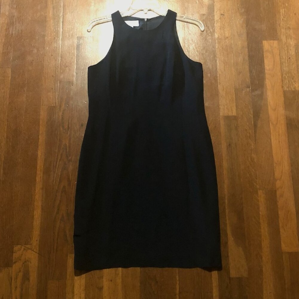 Jones New York 100% Silk Black Sheath Dress Petite 8P Classic Minimalist